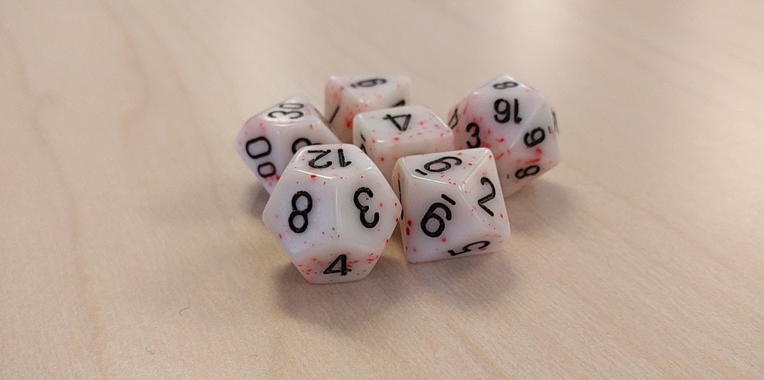 D6, D8, D10, D12, D20 dice, AKA nerd-dice